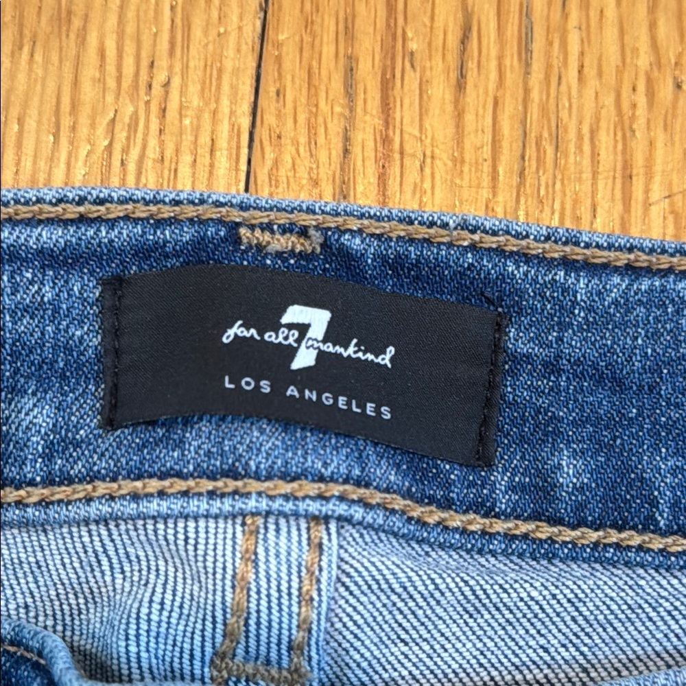 7 For All Mankind High Waist Slim Kick Distressed Blue Women's Jeans Size 28 - Picture 3 of 7